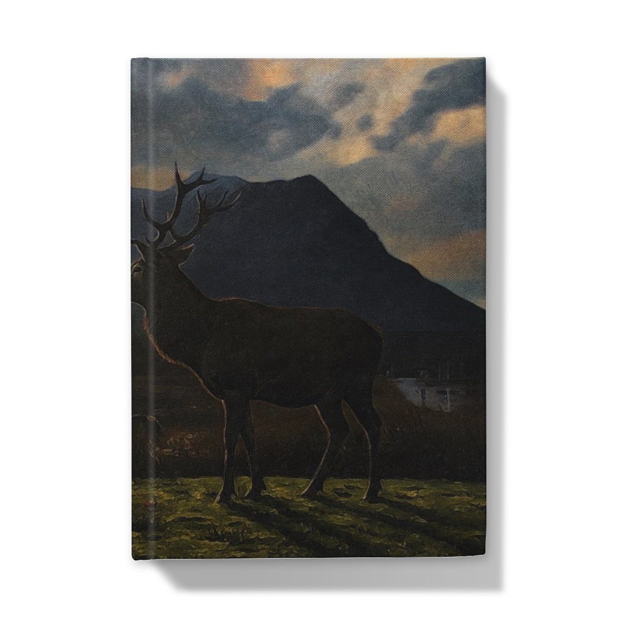 Hardcover journal with silhouetted stag in moody Glencoe sunset mountains