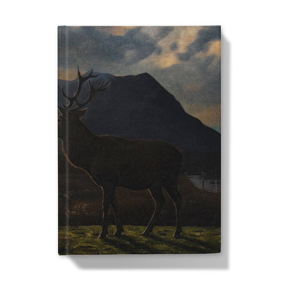 A Glencoe Sunset Stag hardcover journal with moody stag painting