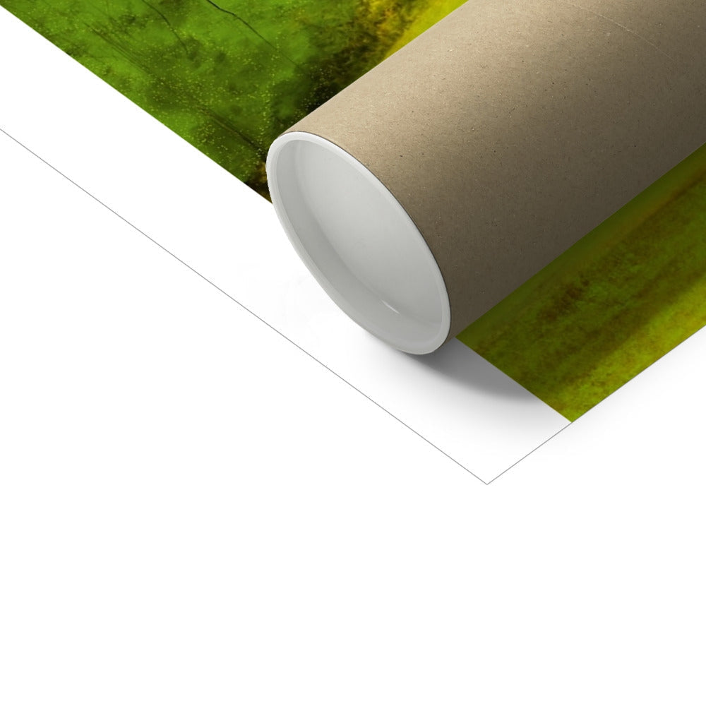 Rolled-up Glen Eagles Kings Golf Course artist proof collector print with green and yellow landscape design