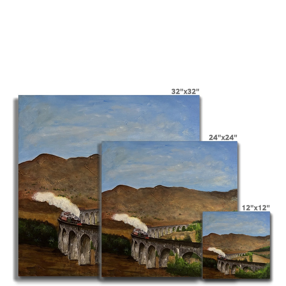Glenfinnan Viaduct steam locomotive canvas print with hills and sky