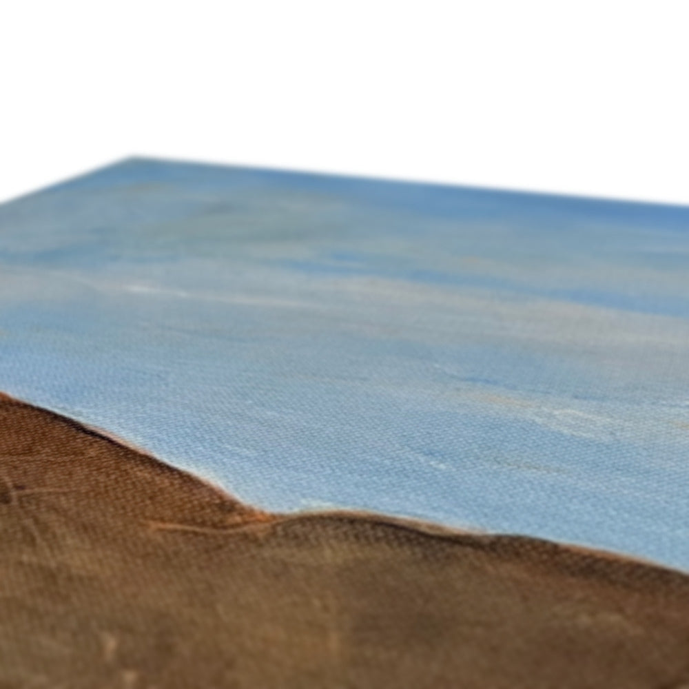 Blue ceramic tile coaster with textured edge on wood base for Glenfinnan Viaduct prints