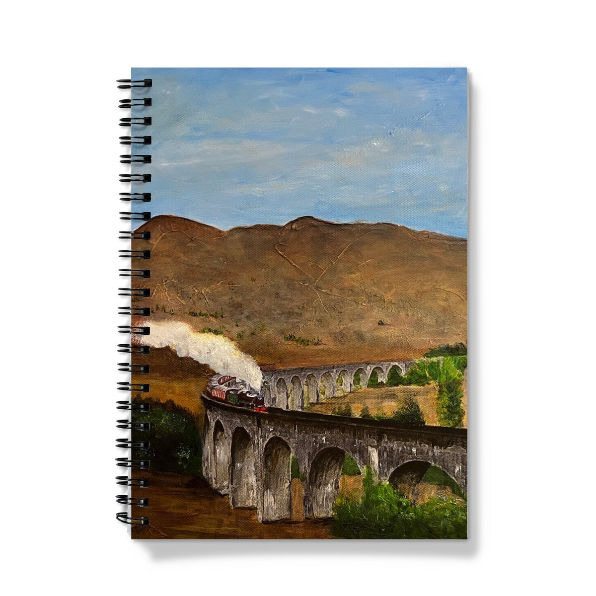 Glenfinnan Viaduct Notebook with painted steam train and mountainous landscape cover