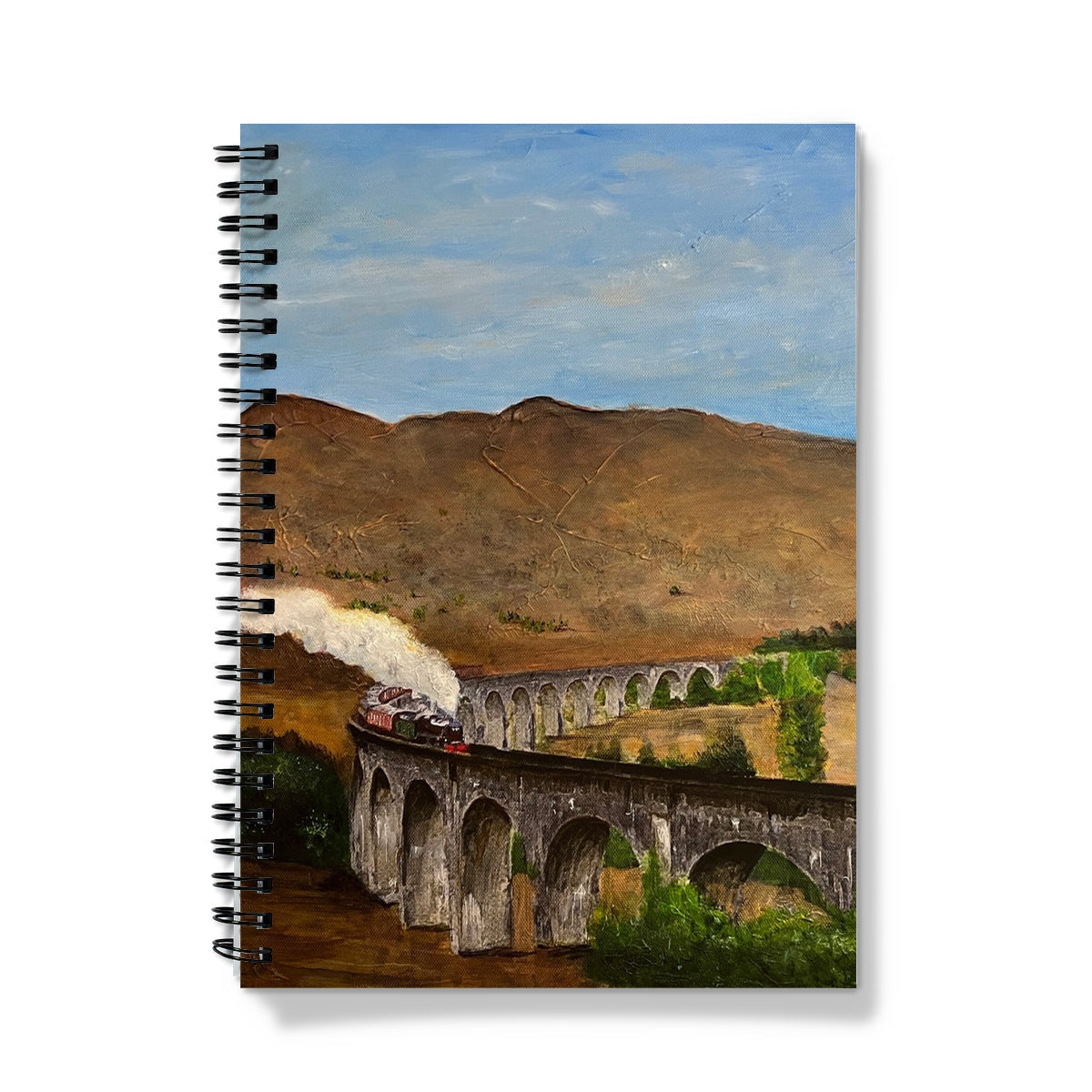 Spiral-bound Glenfinnan Viaduct Notebook with a train painting on the cover