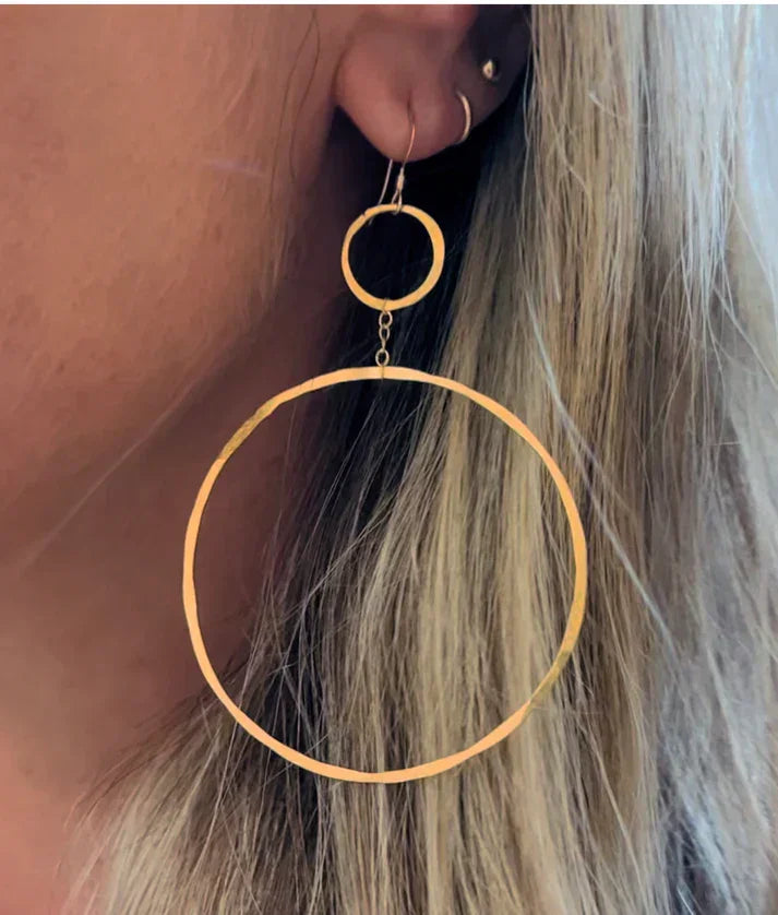 Gold Plated Daisy Jones Hoops with hammered layered circles by Genna Miller Jewellery