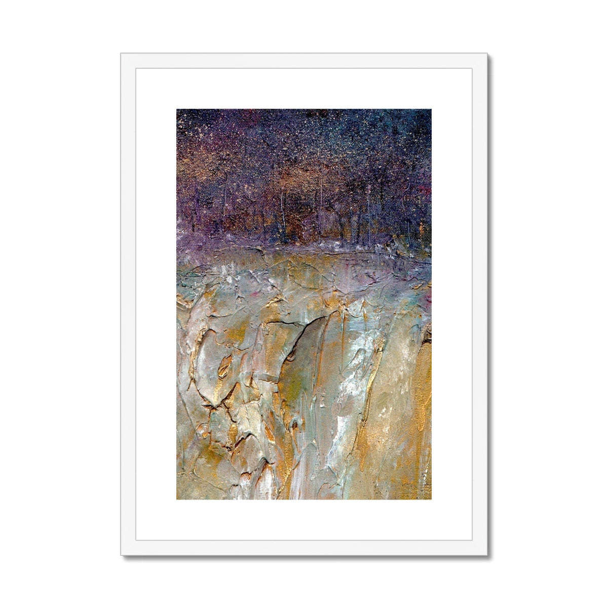 Framed A Golden Forest abstract print with purple gold textures