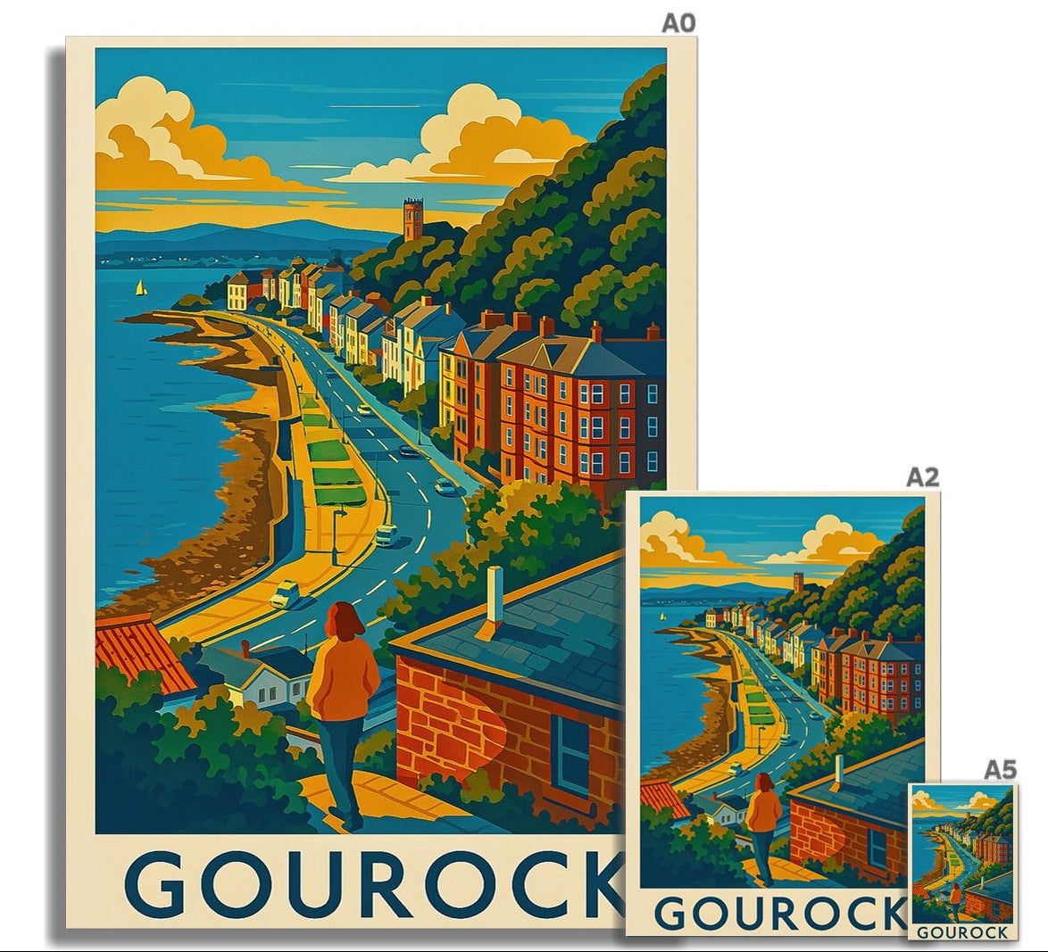 Vibrant retro Gourock Ashton Road coastal town fine art print
