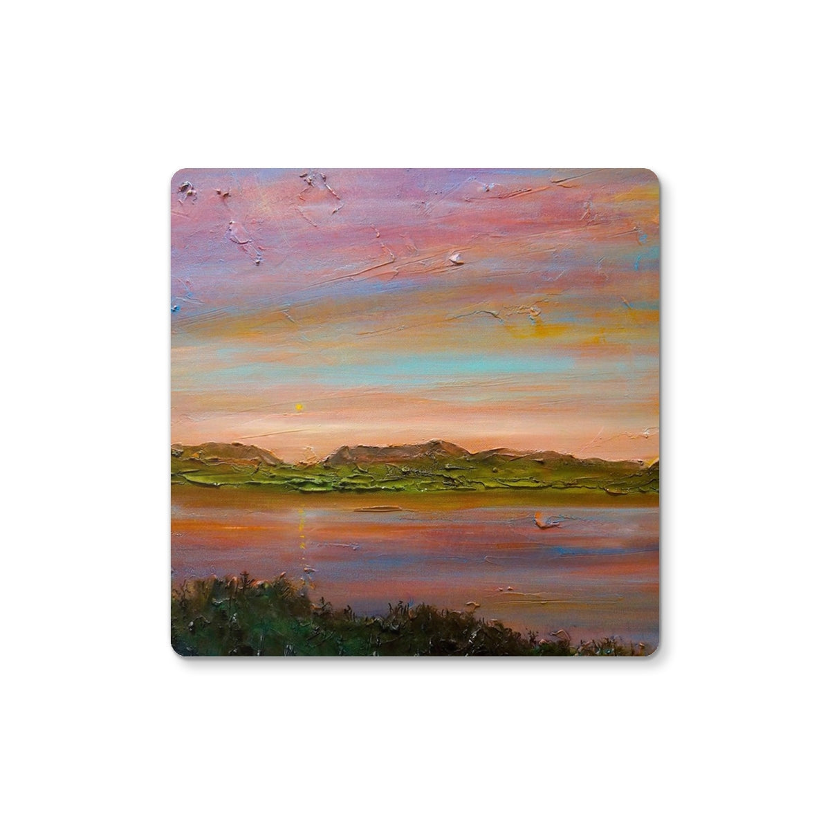 Gourock Golf Club Sunset Art Gifts Coaster-Coasters-River Clyde Art Gallery-2 Coasters-Paintings, Prints, Homeware, Art Gifts From Scotland By Scottish Artist Kevin Hunter