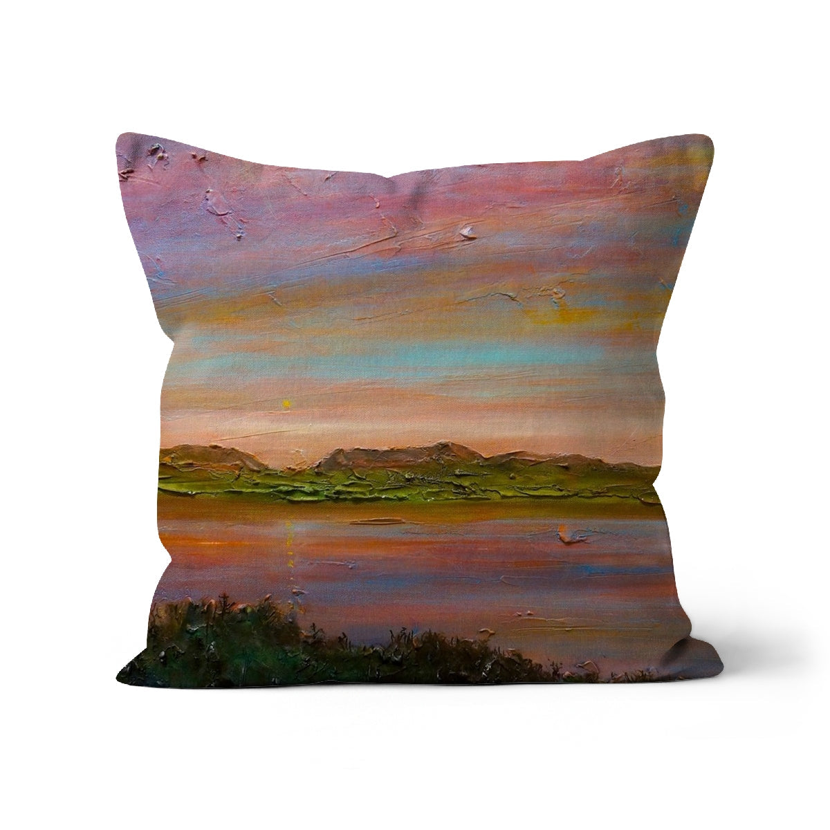 Gourock Golf Club Sunset Art Gifts Cushion-Cushions-River Clyde Art Gallery-Canvas-12"x12"-Paintings, Prints, Homeware, Art Gifts From Scotland By Scottish Artist Kevin Hunter