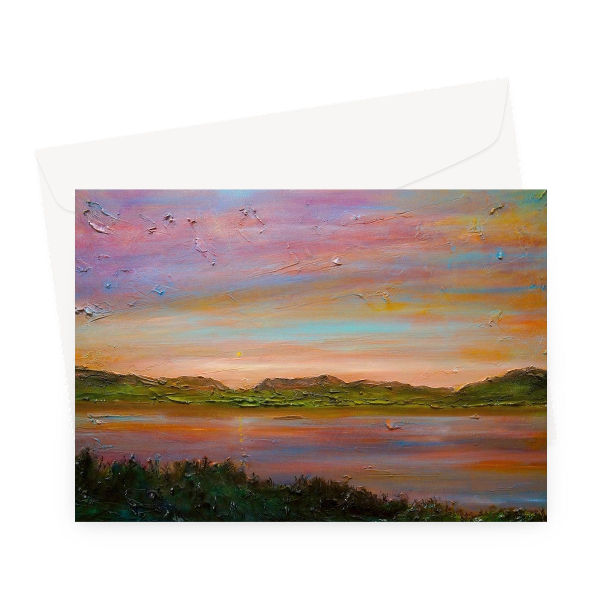 Gourock Golf Club Sunset Art Gifts Greeting Card-Stationery-River Clyde Art Gallery-A5 Landscape-1 Card-Paintings, Prints, Homeware, Art Gifts From Scotland By Scottish Artist Kevin Hunter