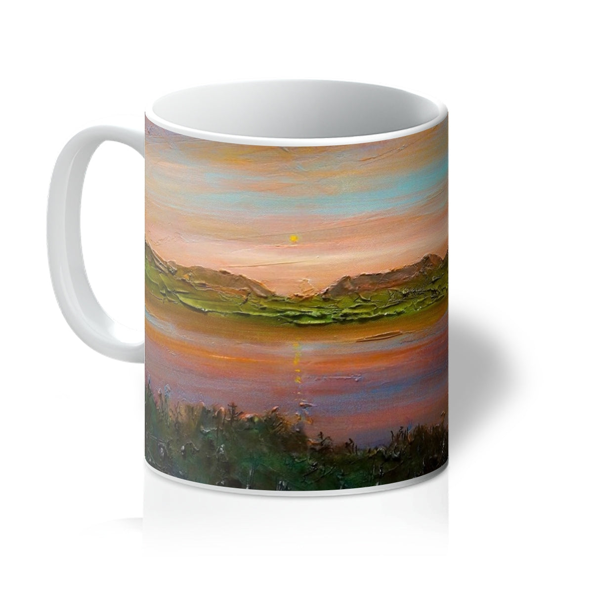 Gourock Golf Club Sunset Art Gifts Mug-Mugs-River Clyde Art Gallery-11oz-White-Paintings, Prints, Homeware, Art Gifts From Scotland By Scottish Artist Kevin Hunter
