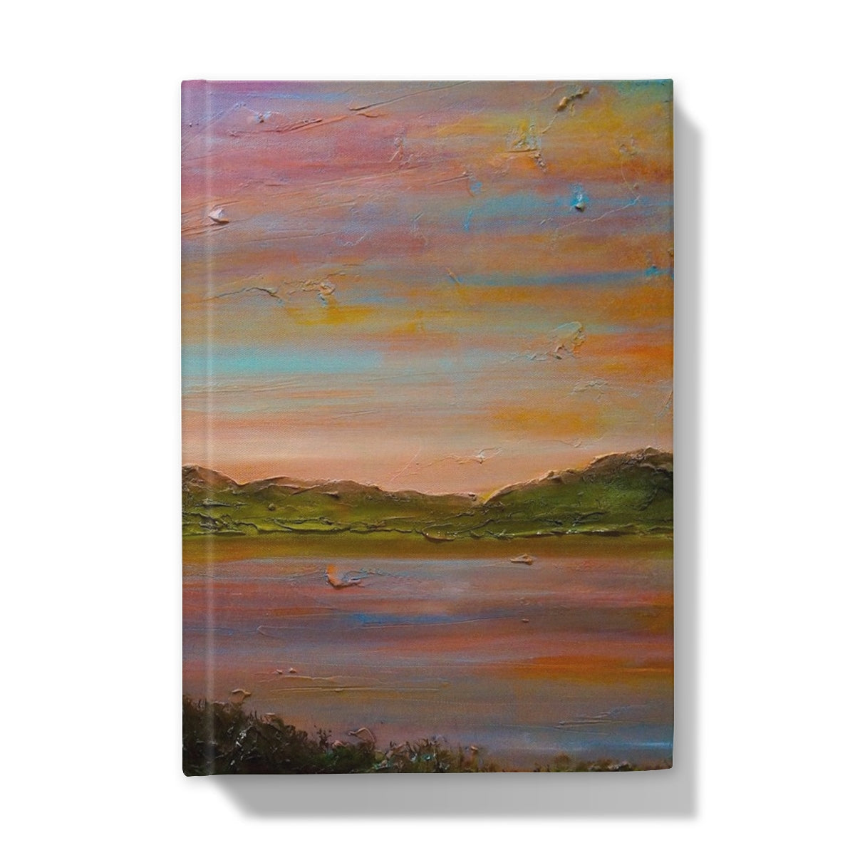 Textured landscape oil painting on canvas featured on Gourock Golf Club Sunset Hardback Journal