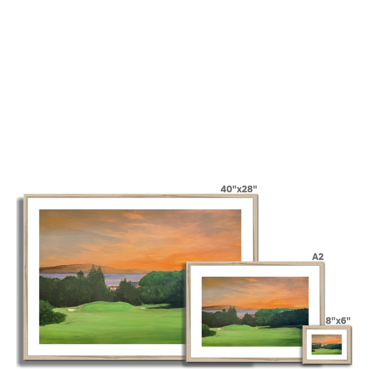40x28 Inch Gourock Golf Club Tower Hill Sunset Print in Gold Frame