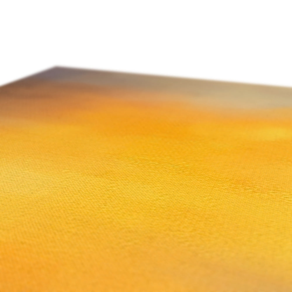 Yellow leather wallet chain with textured surface and gold accents on Gourock Sunset canvas print