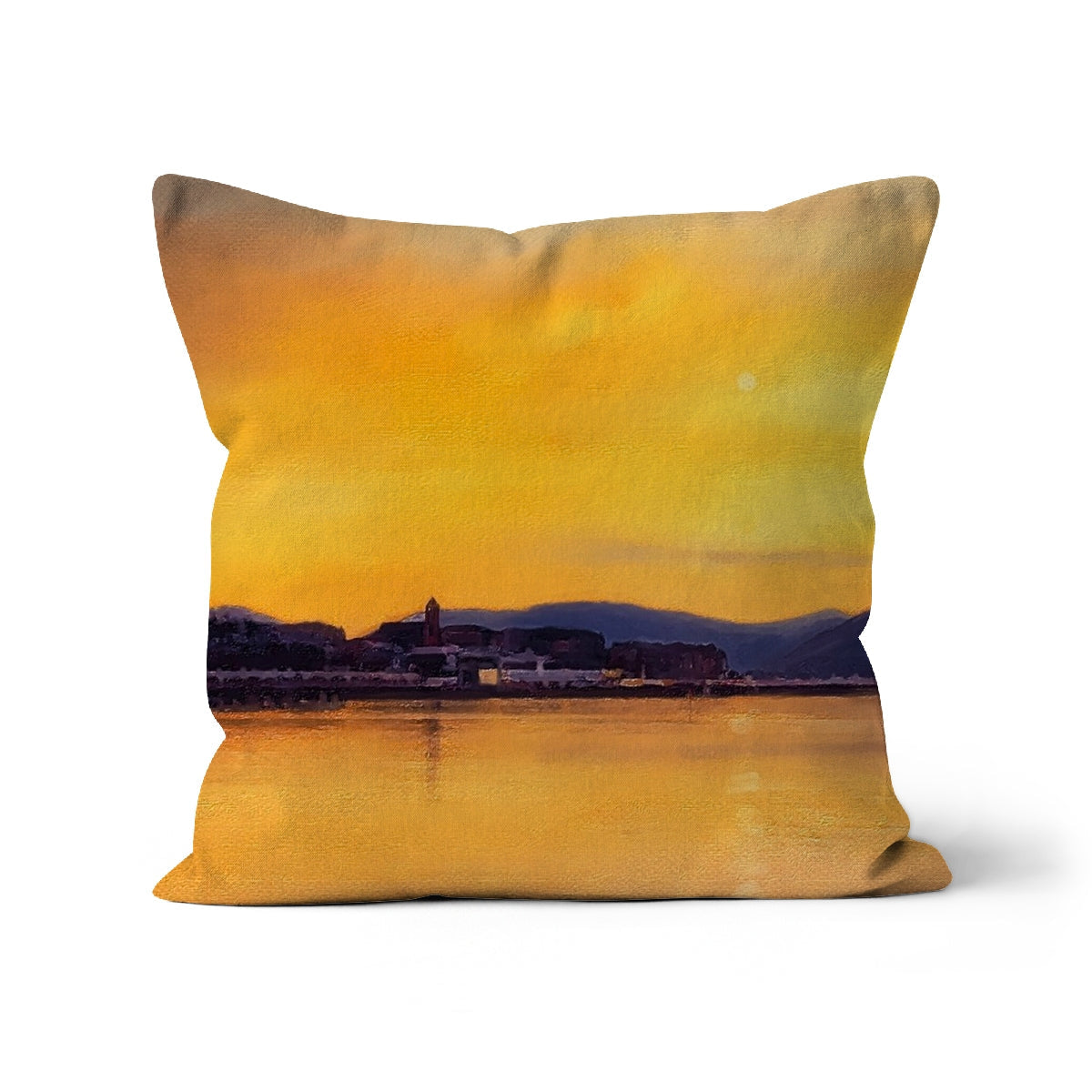 Yellow orange watercolor sunset throw pillow Gourock Cardwell Bay cushion