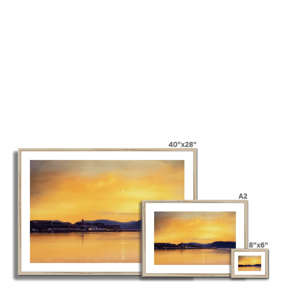 Gourock Sunset from Cardwell Bay framed and mounted print, 40x28 inches with white matte and silver frame