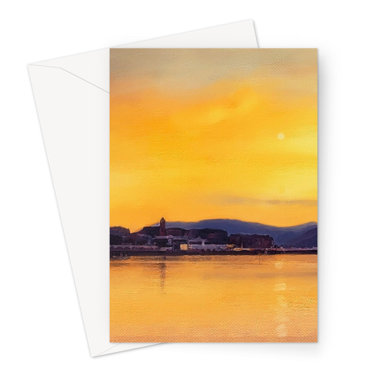 Yellow and orange Gourock sunset from Cardwell Bay greeting card with envelope