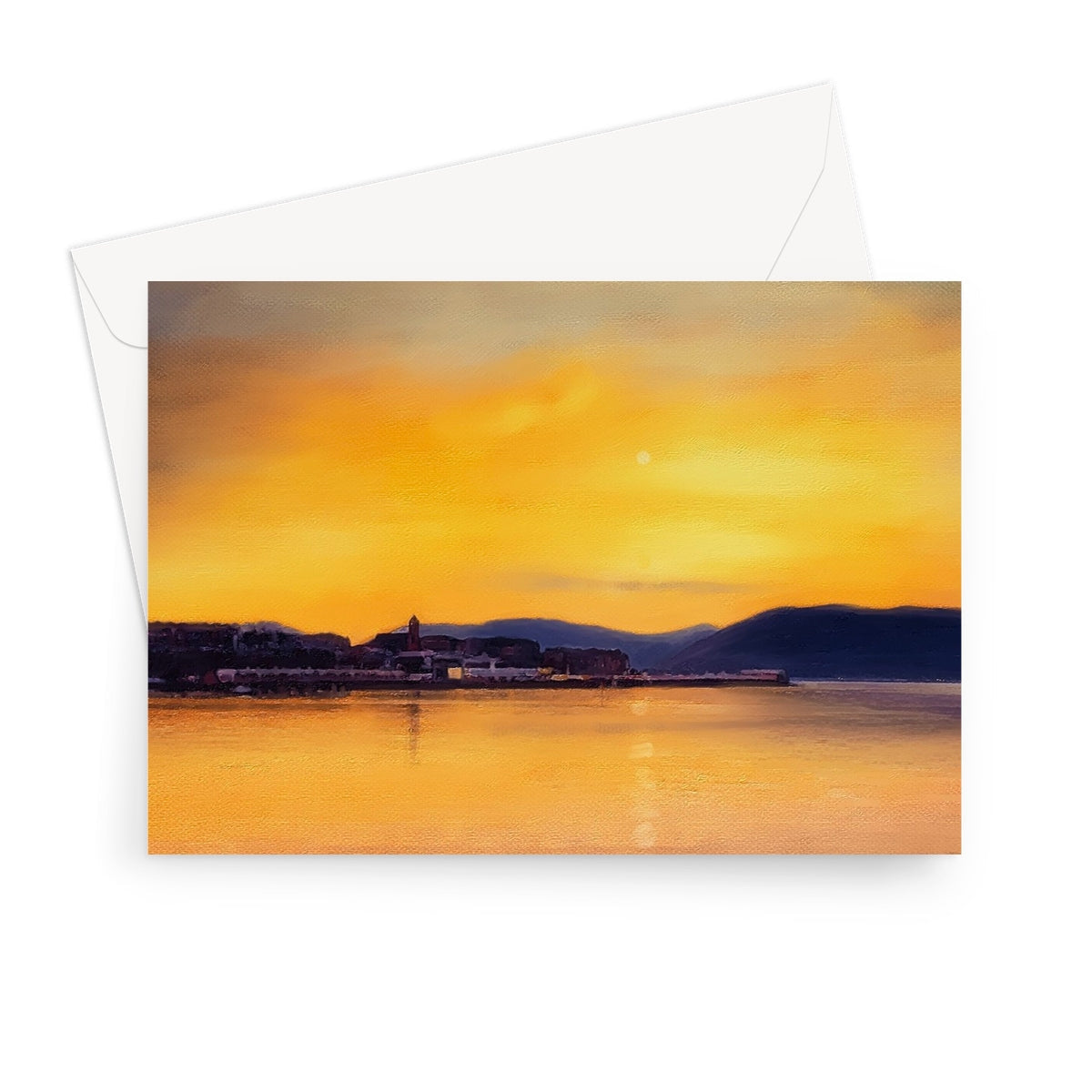 Yellow and orange Gourock sunset from Cardwell Bay greeting card with envelope