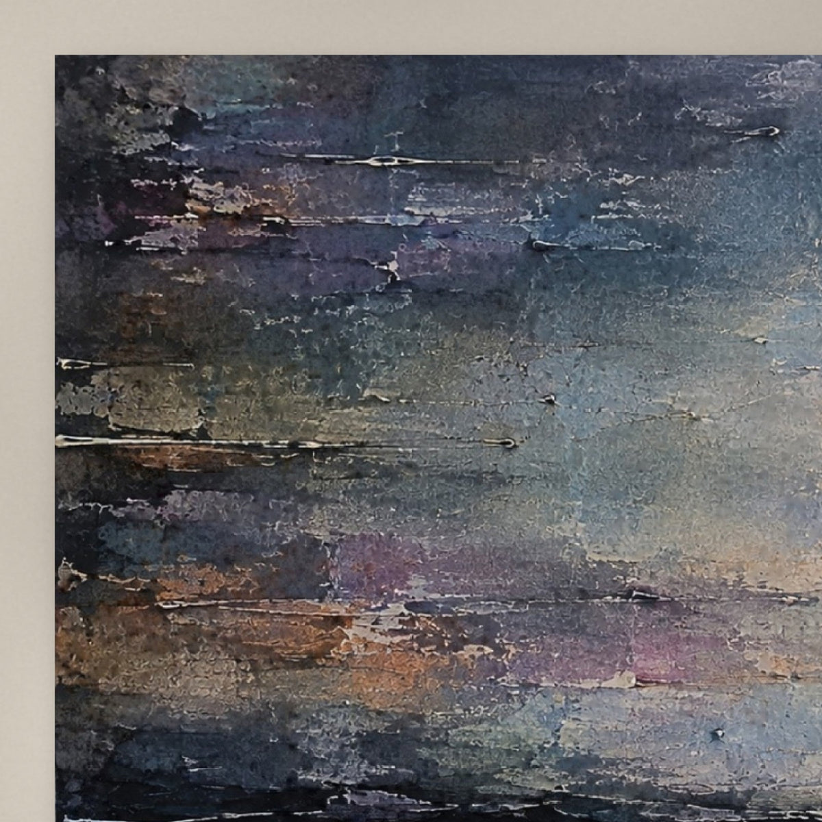 Close-up of the Haar Horizon artist proof print showing the scraped, layered paint detail