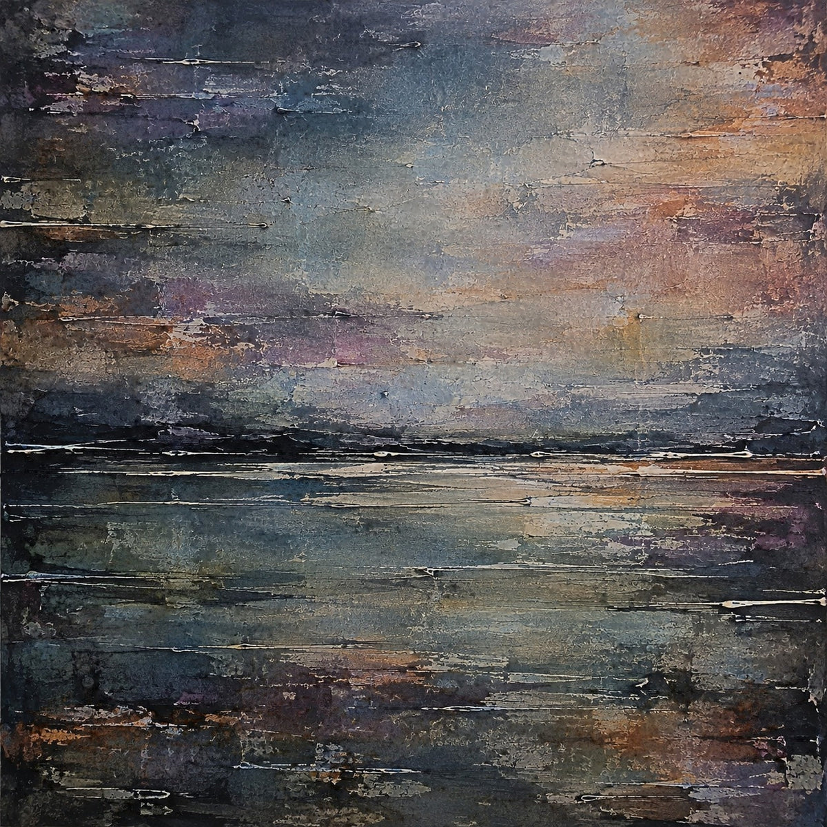 Haar Horizon canvas print, abstract Scottish seascape in slate blue, violet and copper by Kevin Hunter