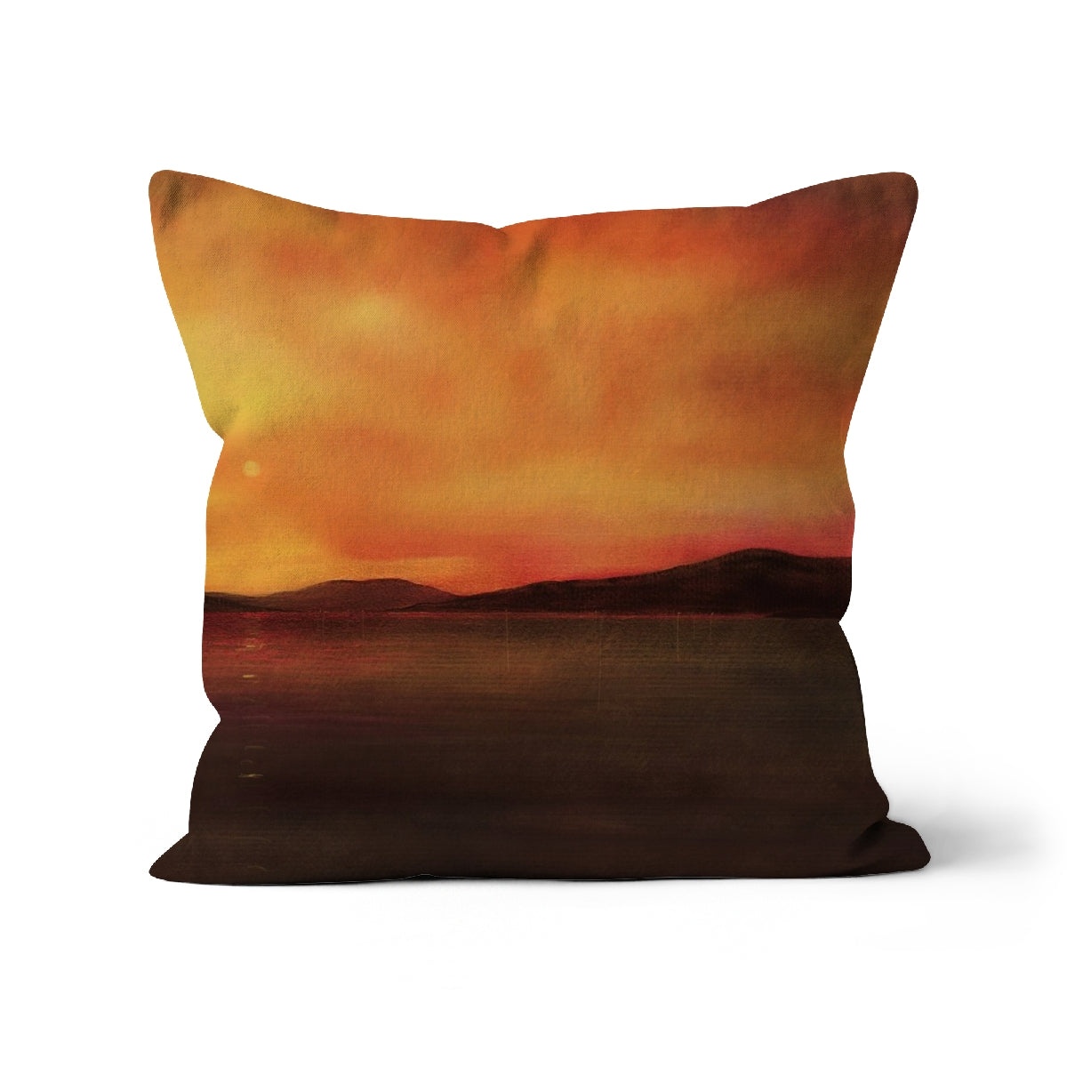 Harris Sunset Art Gifts Cushion-Cushions-Hebridean Islands Art Gallery-Linen-12"x12"-Paintings, Prints, Homeware, Art Gifts From Scotland By Scottish Artist Kevin Hunter