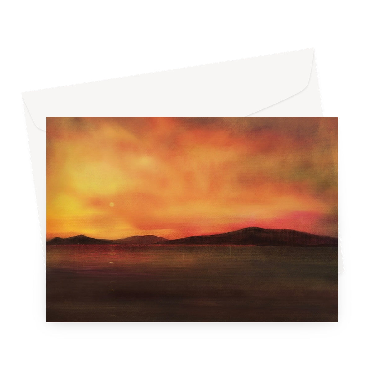 Harris Sunset Art Gifts Greeting Card-Greetings Cards-Hebridean Islands Art Gallery-A5 Landscape-10 Cards-Paintings, Prints, Homeware, Art Gifts From Scotland By Scottish Artist Kevin Hunter