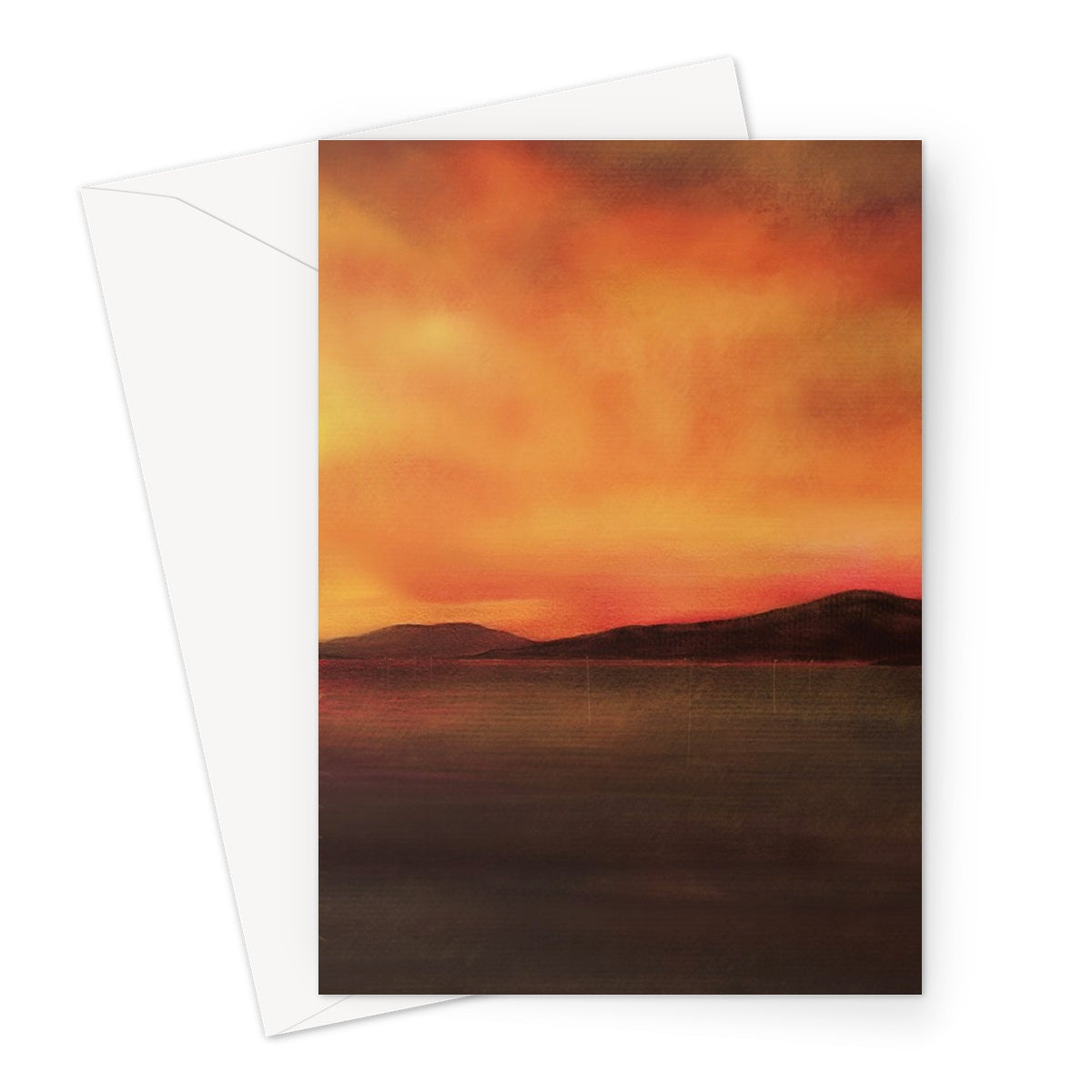 Harris Sunset Art Gifts Greeting Card-Greetings Cards-Hebridean Islands Art Gallery-A5 Portrait-10 Cards-Paintings, Prints, Homeware, Art Gifts From Scotland By Scottish Artist Kevin Hunter