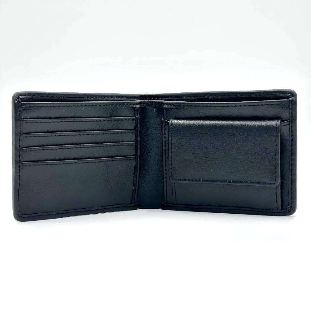 Charcoal Harris Tweed bifold coin wallet with card slots and bill compartment
