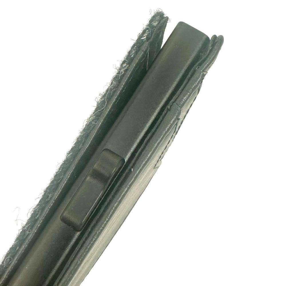 Charcoal herringbone Harris Tweed RFID pop up card wallet back with black leather textured edge clasp