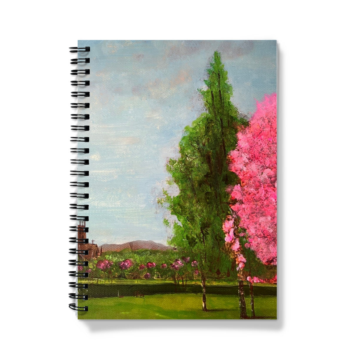 Harrison Park Edinburgh notebook with pink green trees cover