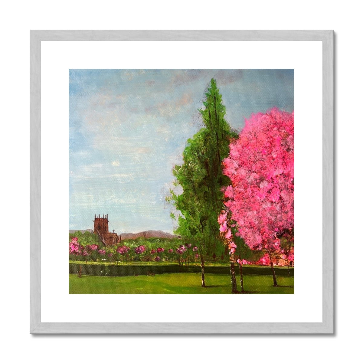 Harrison Park Edinburgh Painting | Antique Framed & Mounted Prints From Scotland-Antique Framed & Mounted Prints-Edinburgh & Glasgow Art Gallery-20"x20"-Silver Frame-Paintings, Prints, Homeware, Art Gifts From Scotland By Scottish Artist Kevin Hunter