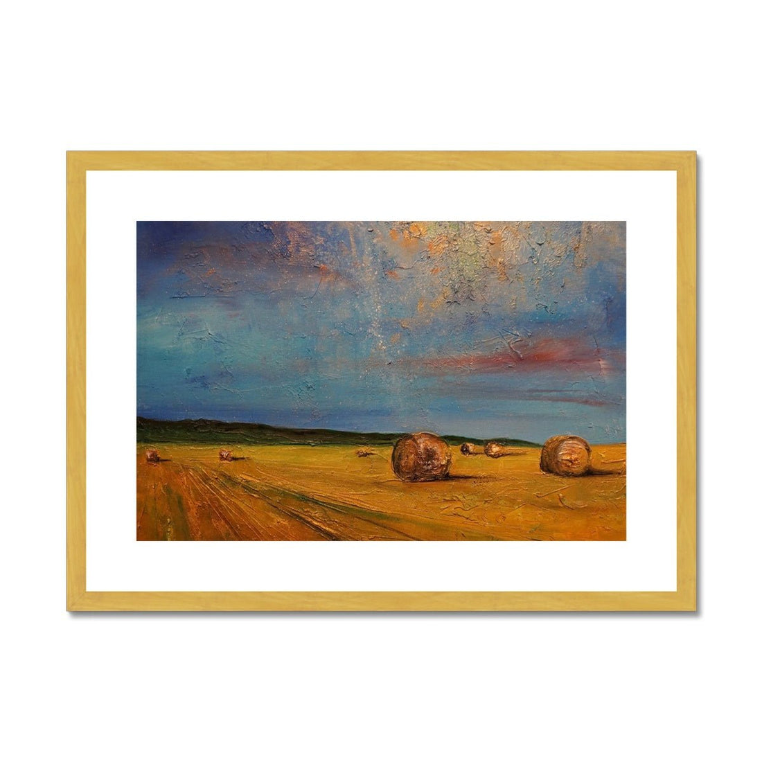 Hay Bales Painting | Antique Framed &amp; Mounted Print | Paintings from Scotland by Scottish Artist Hunter