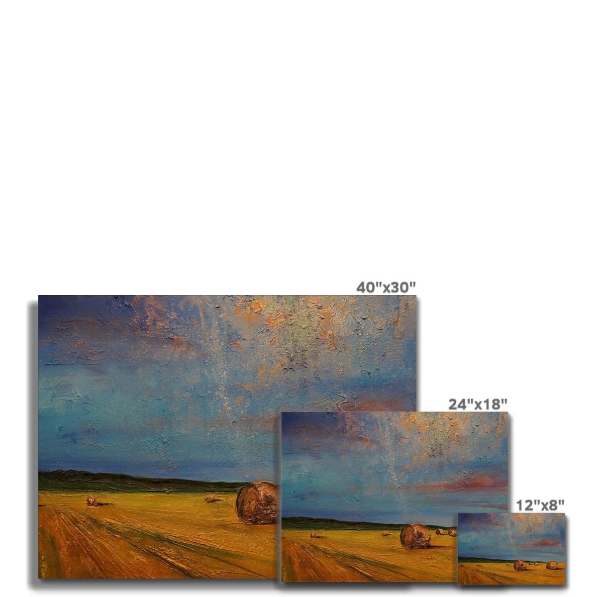Hay Bales Painting | Canvas-Contemporary Stretched Canvas Prints-Scottish Highlands & Lowlands Art Gallery-Paintings, Prints, Homeware, Art Gifts From Scotland By Scottish Artist Kevin Hunter