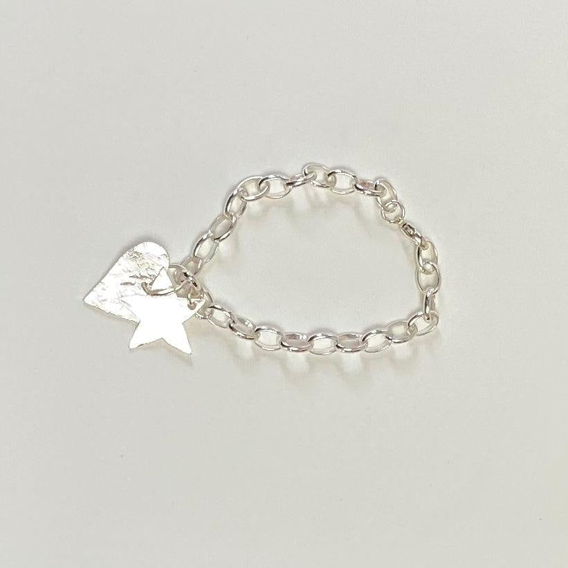 Silver Heart and Star Bracelet with Textured Heart Charm