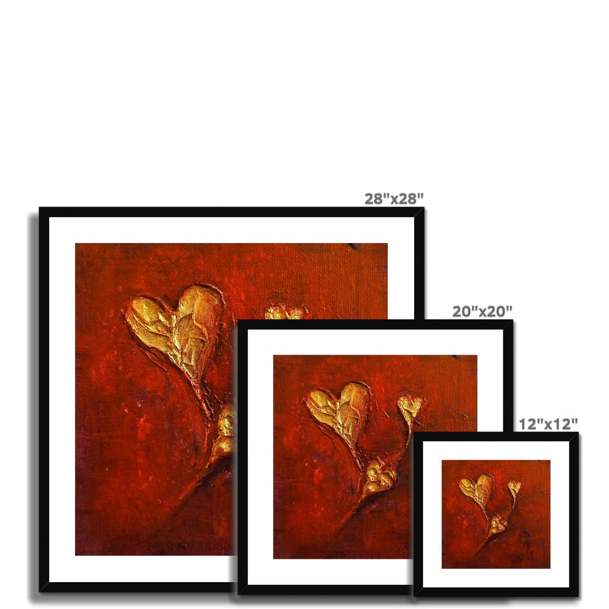28x28 Framed Red and Gold Hearts Art Print