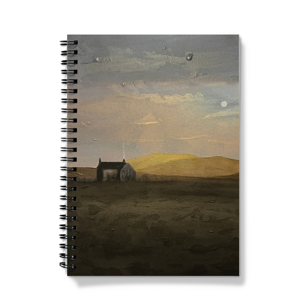 A Hebridean Croft House notebook with moody painted landscape cover