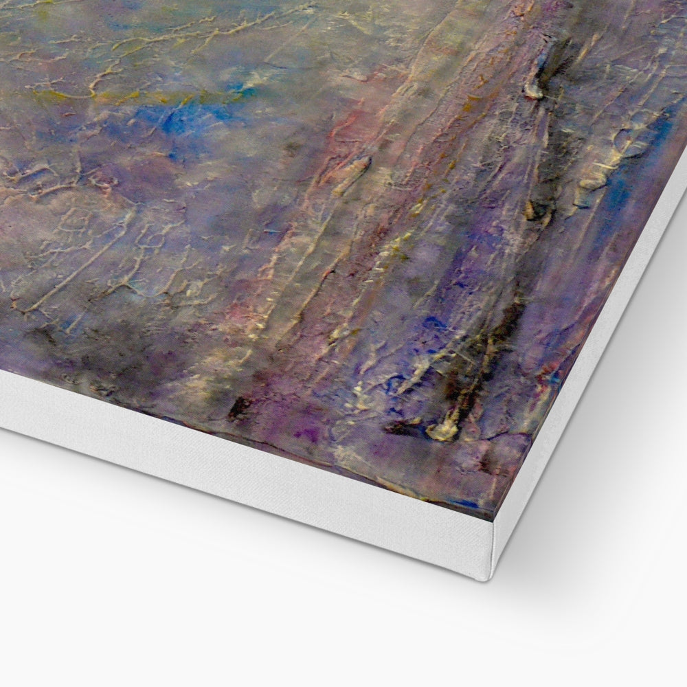 Silver-framed abstract painting with textured purple hues in Hidden Valley Snow Canvas Prints