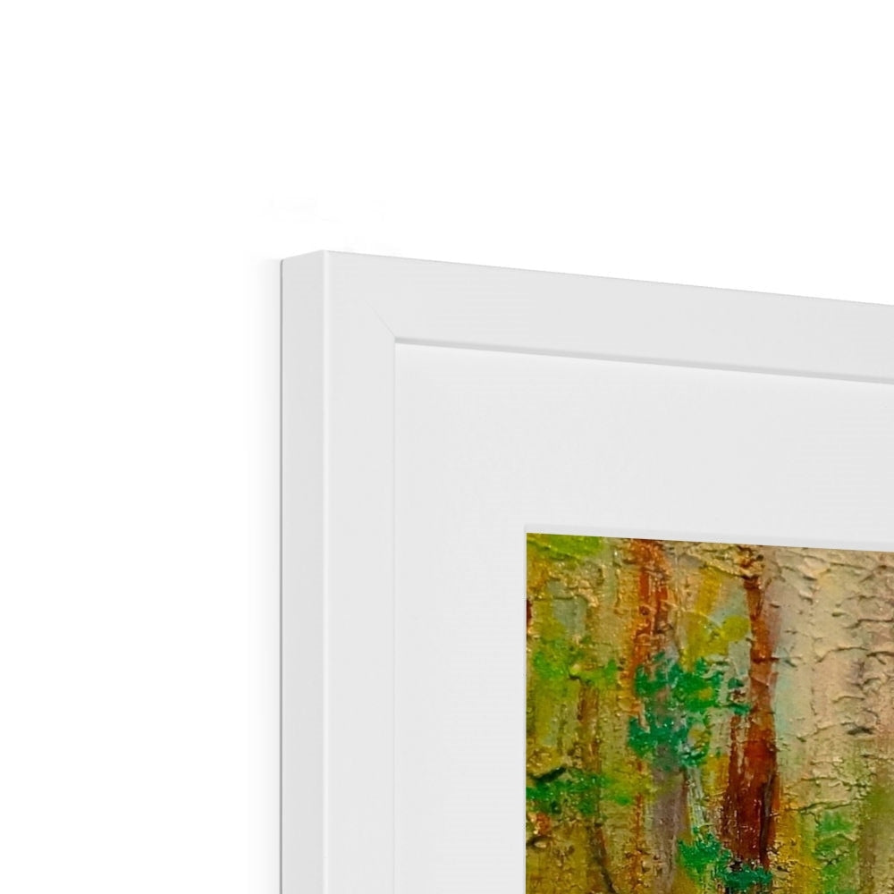 White framed oil painting of textured abstract landscape for Highland Bluebells print