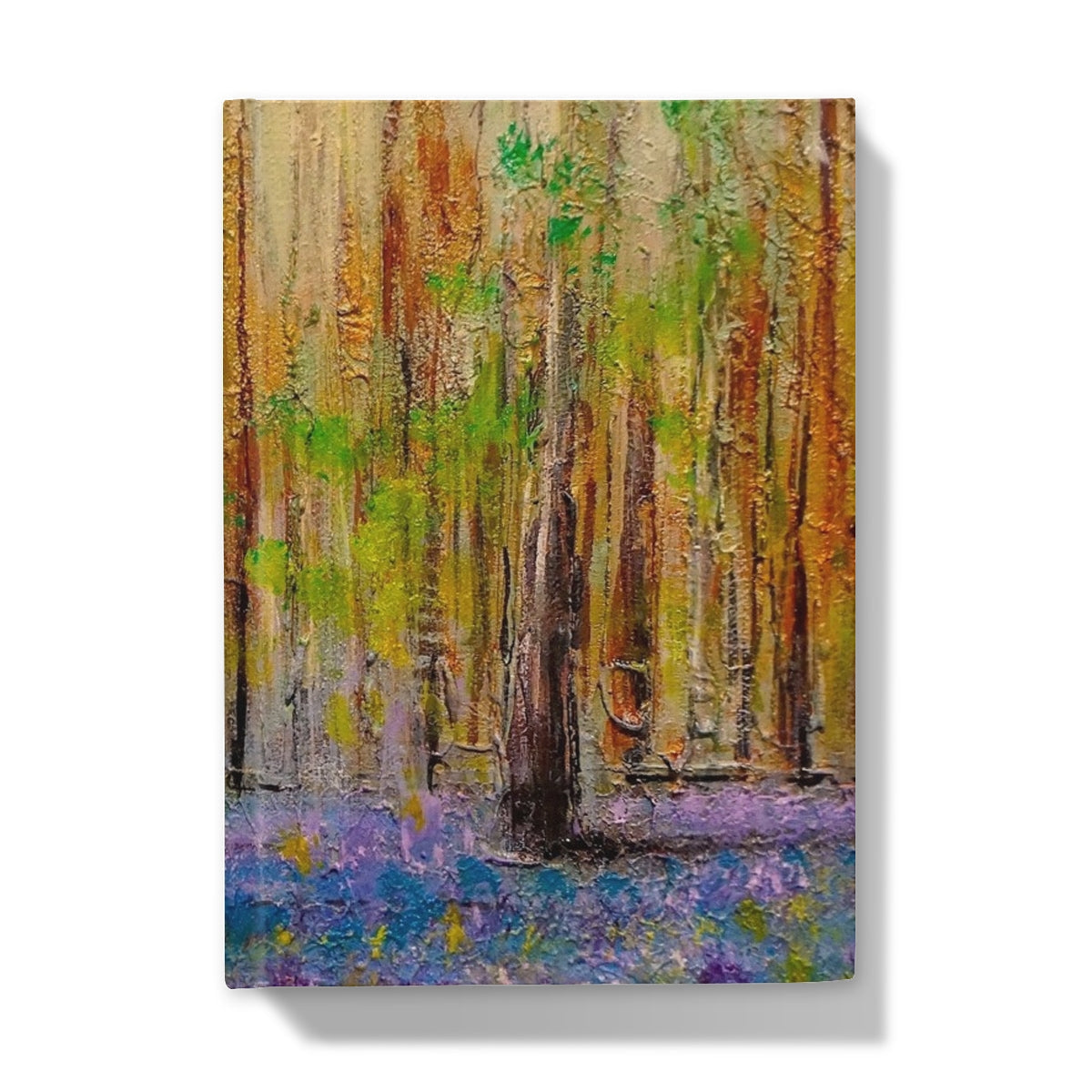Gold textured forest scene on Highland Bluebells journal