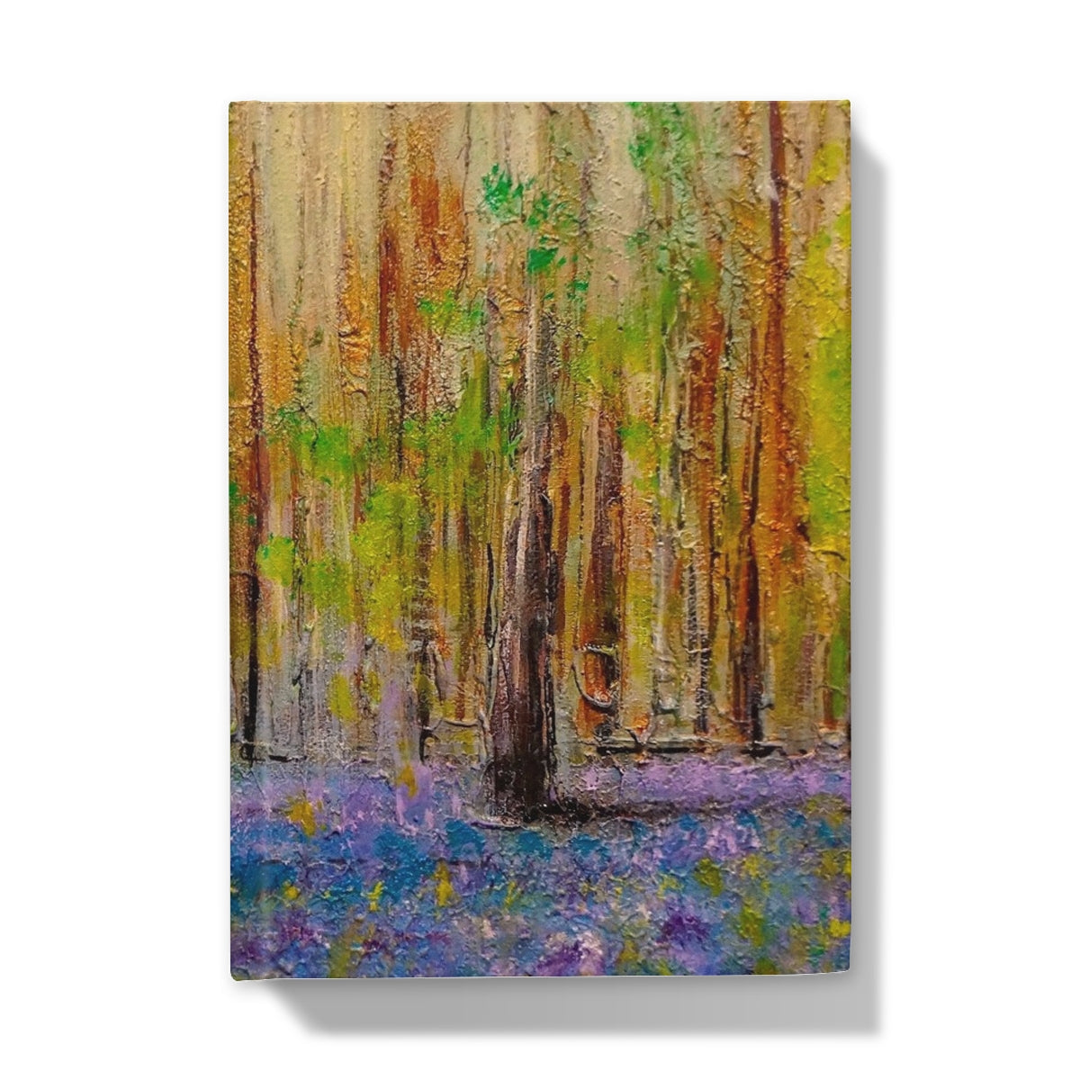 Canvas print of golden forest trees and purple flowers on Highland Bluebells journal