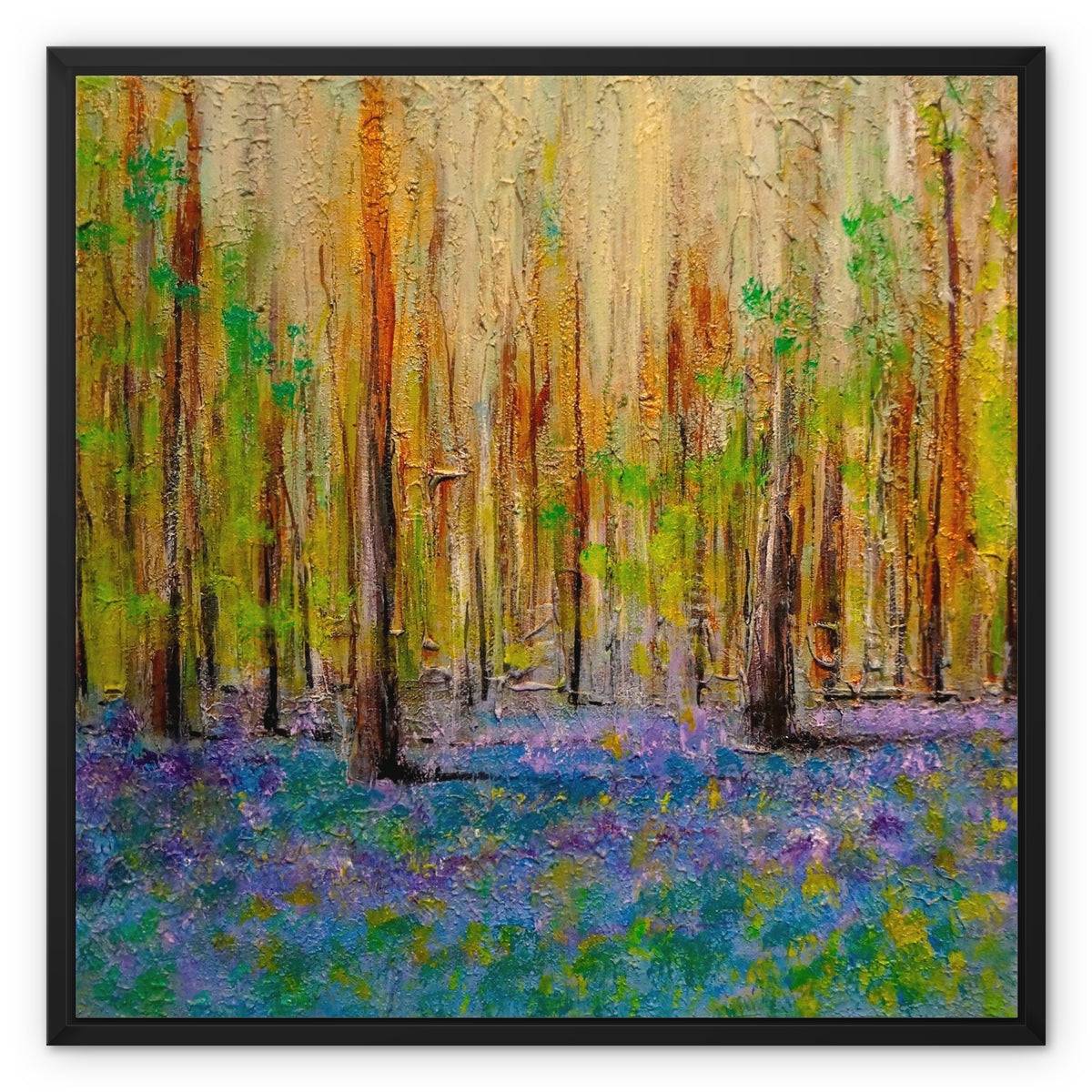 Highland Bluebells Painting | Framed Canvas-Floating Framed Canvas Prints-Scottish Highlands & Lowlands Art Gallery-24"x24"-Black Frame-Paintings, Prints, Homeware, Art Gifts From Scotland By Scottish Artist Kevin Hunter