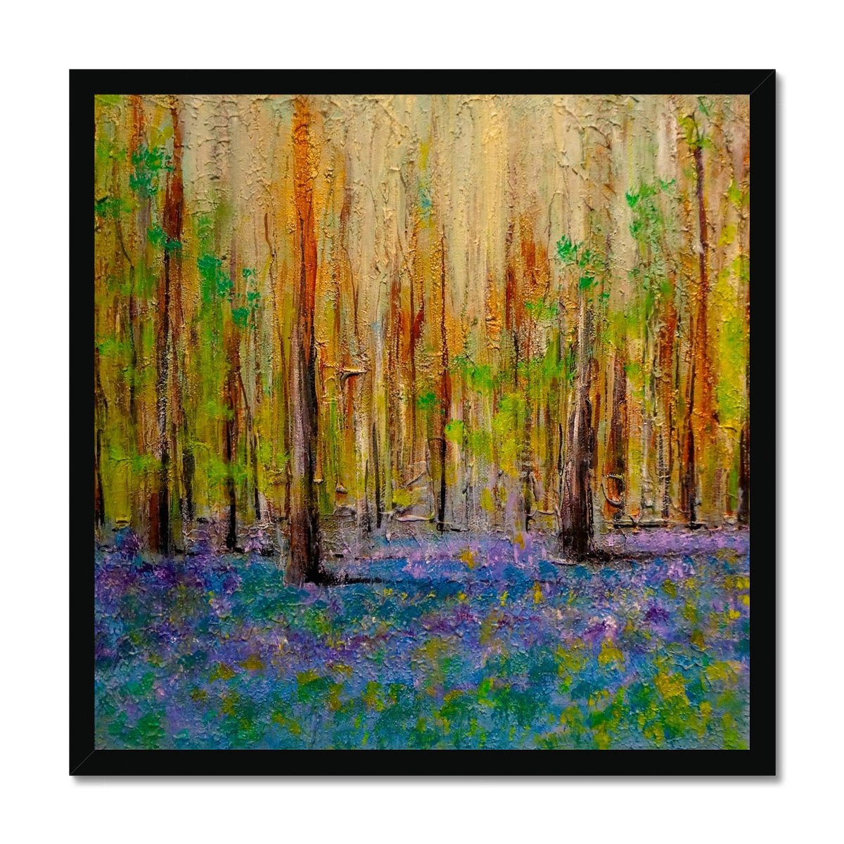 Highland Bluebells Painting | Framed Prints From Scotland-Framed Prints-Scottish Highlands & Lowlands Art Gallery-20"x20"-Black Frame-Paintings, Prints, Homeware, Art Gifts From Scotland By Scottish Artist Kevin Hunter