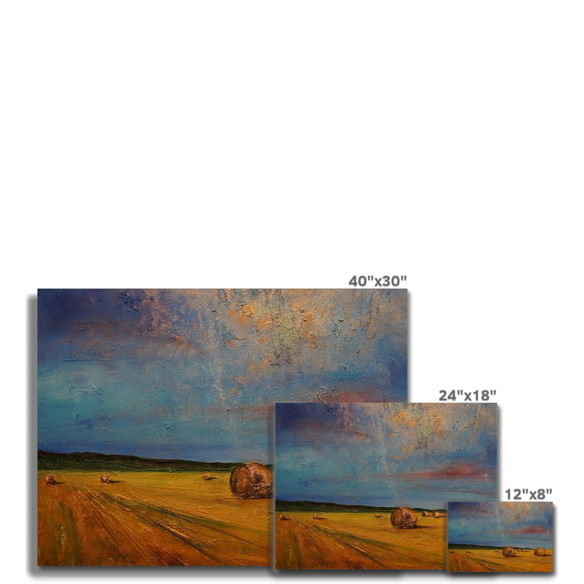 40x30 inch Highland Hay Bales canvas print of golden wheat field