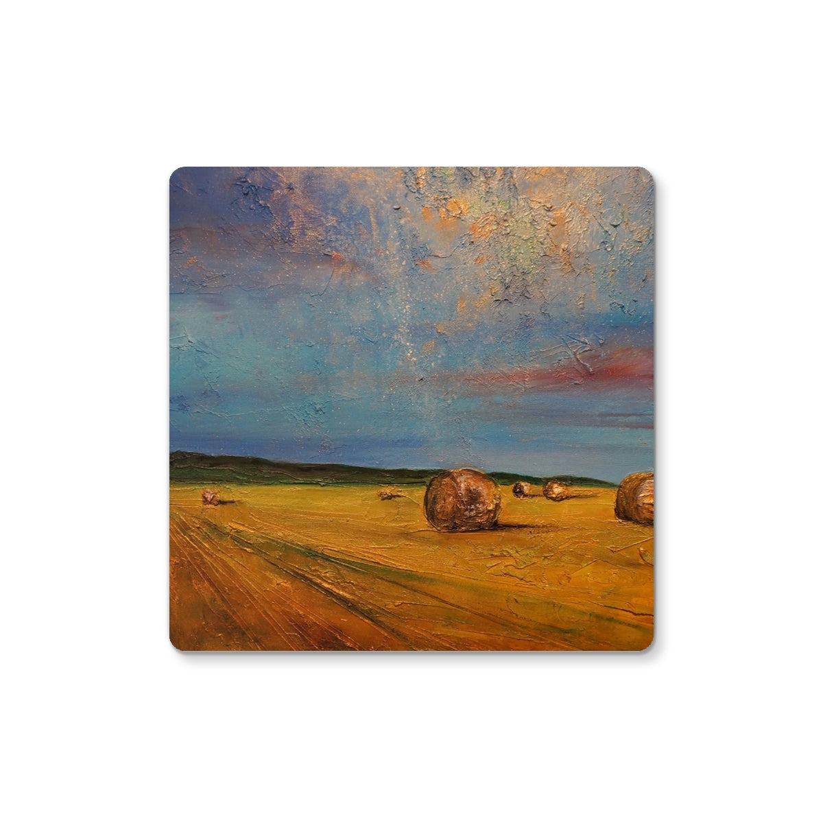 Golden Highland Hay Bales coaster with textured rustic surface