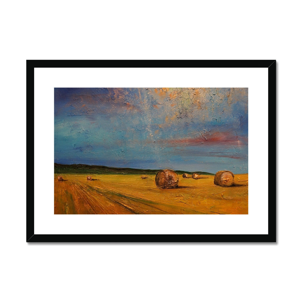 Golden hay bale art print in black frame from Highland Hay Bales