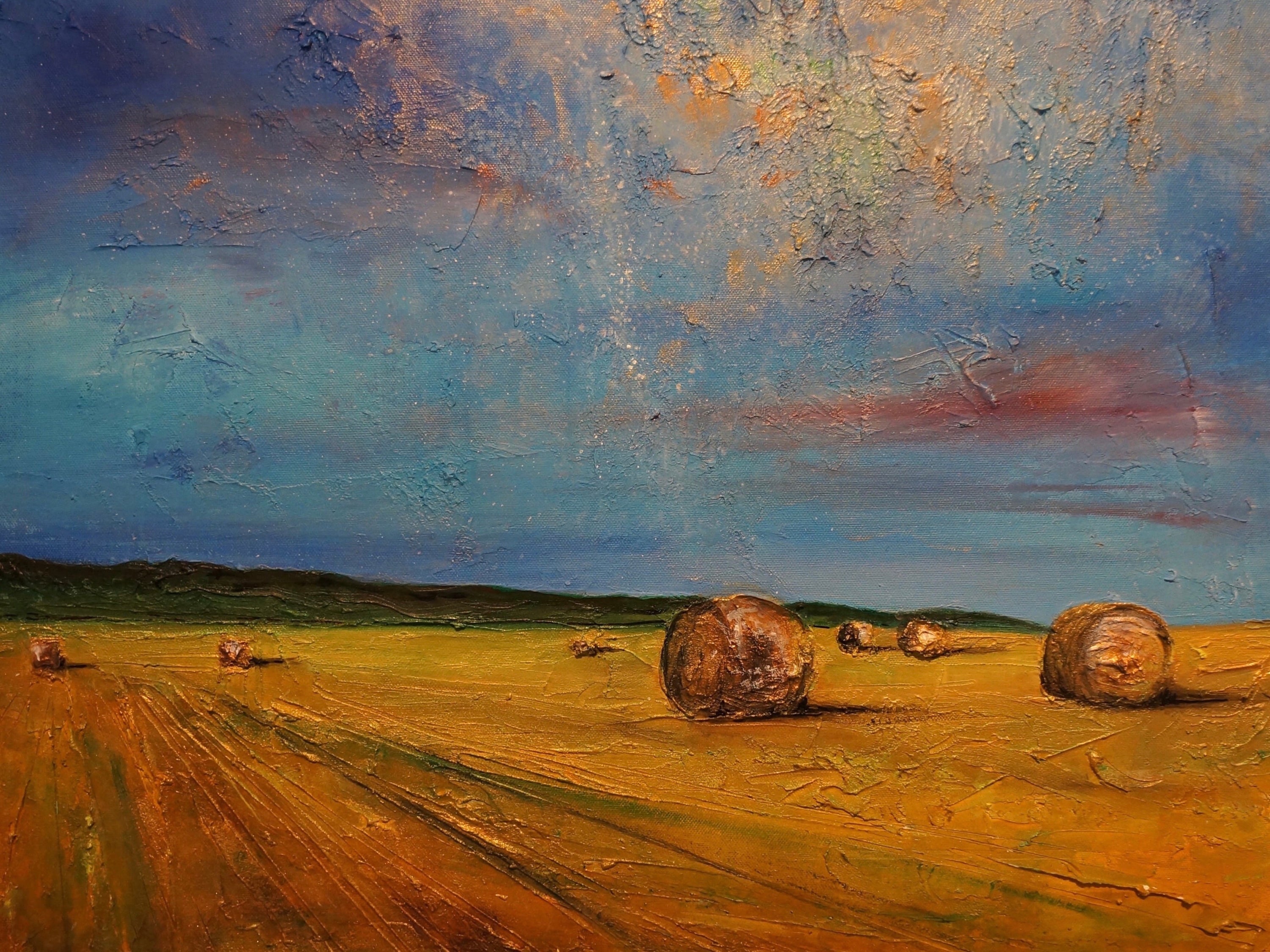 Impasto painting of Highland Hay Bales in a field for Highland Hay Bales Original Painting