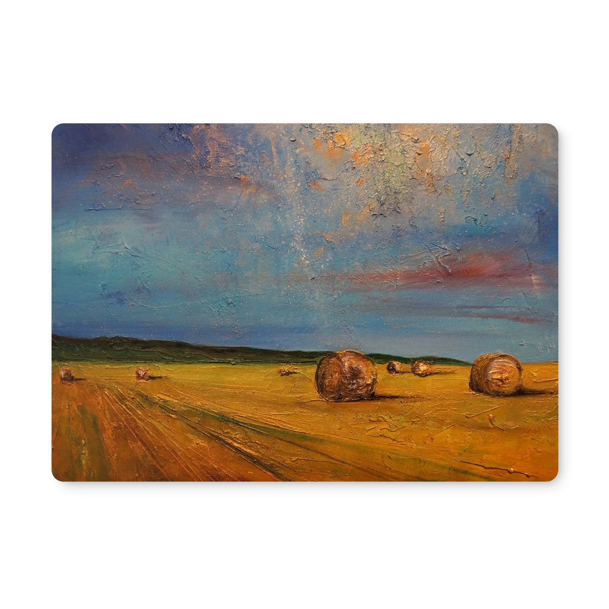 Golden Highland Hay Bales placemat with textured surface and sunset hues