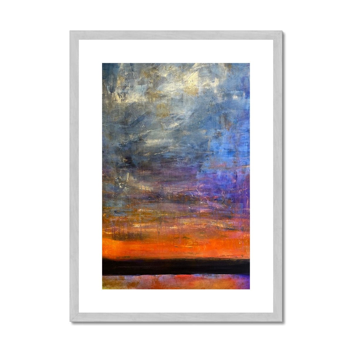 Horizon Dreams Abstract Painting | Antique Framed & Mounted Prints From Scotland-Antique Framed & Mounted Prints-Abstract & Impressionistic Art Gallery-A2 Portrait-Silver Frame-Paintings, Prints, Homeware, Art Gifts From Scotland By Scottish Artist Kevin Hunter