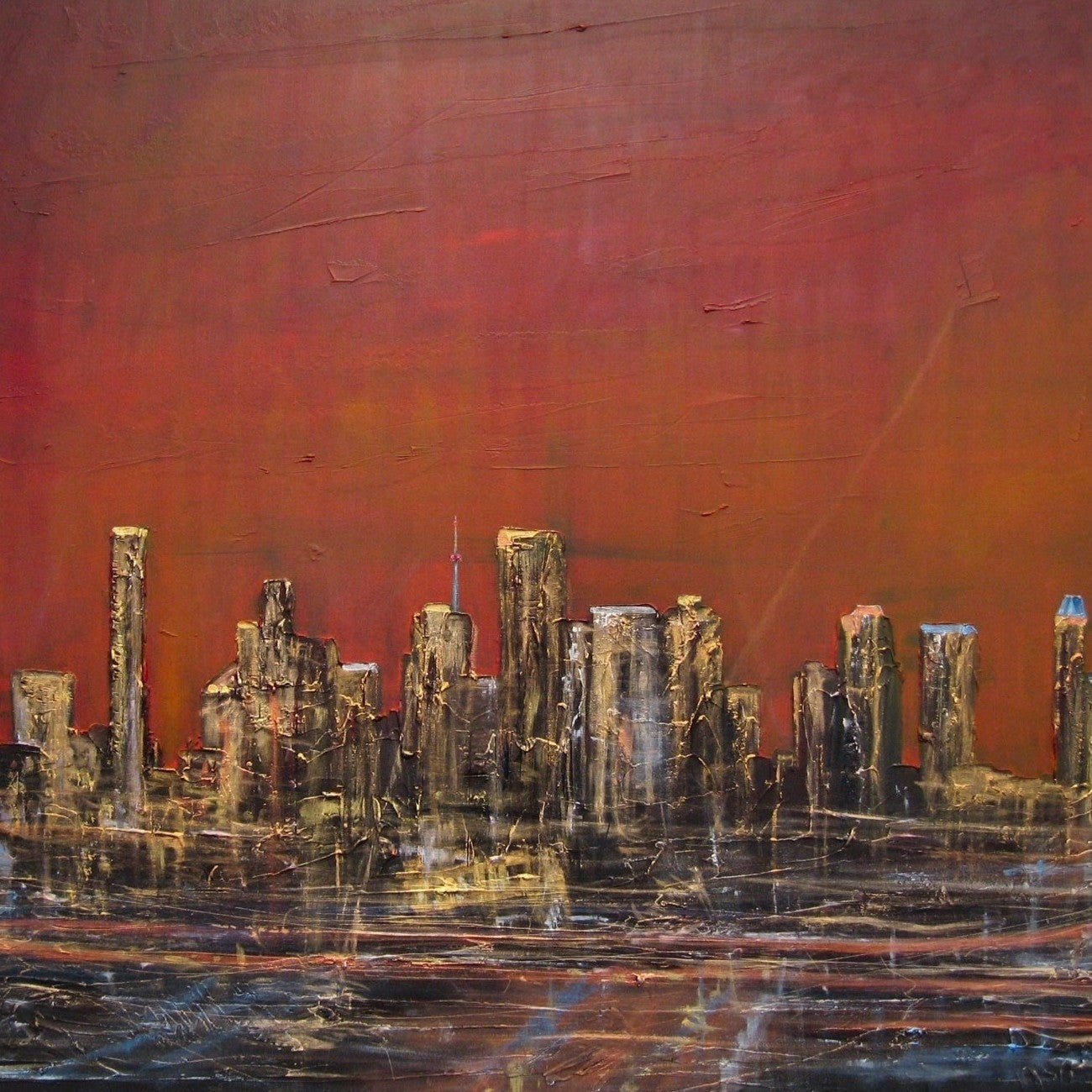 Abstract cityscape painting of Houston Texas displayed in Houston Texas Original Painting