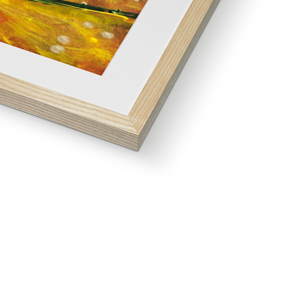Wooden frame with white mat and abstract Hypericum bee painting