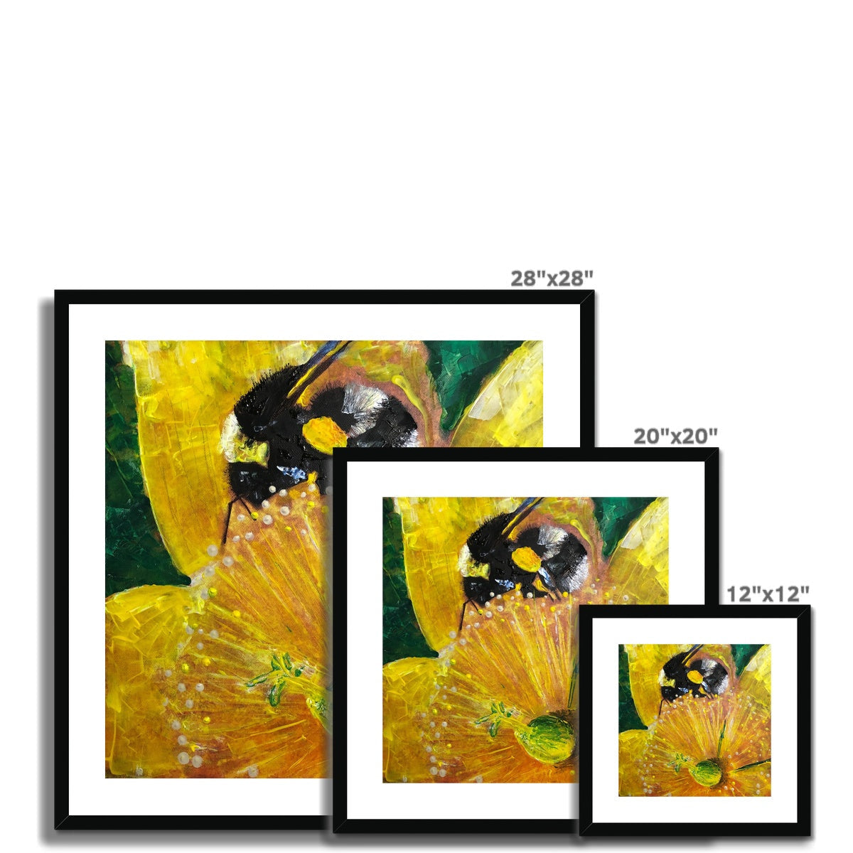 28x28 inch black-framed bee on yellow flower canvas art print